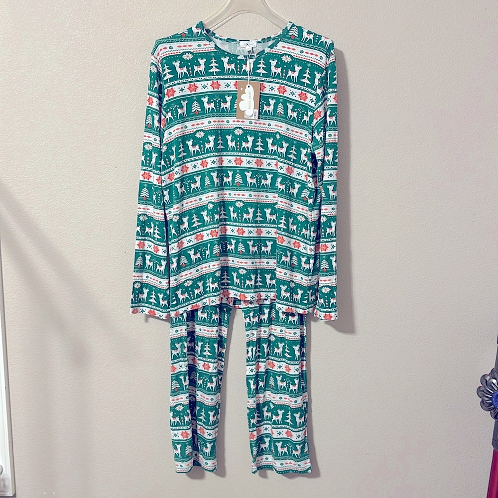 Angel Dear Deer Fair Isle‎ 2pc PJ Set Sz Adult Small NWT